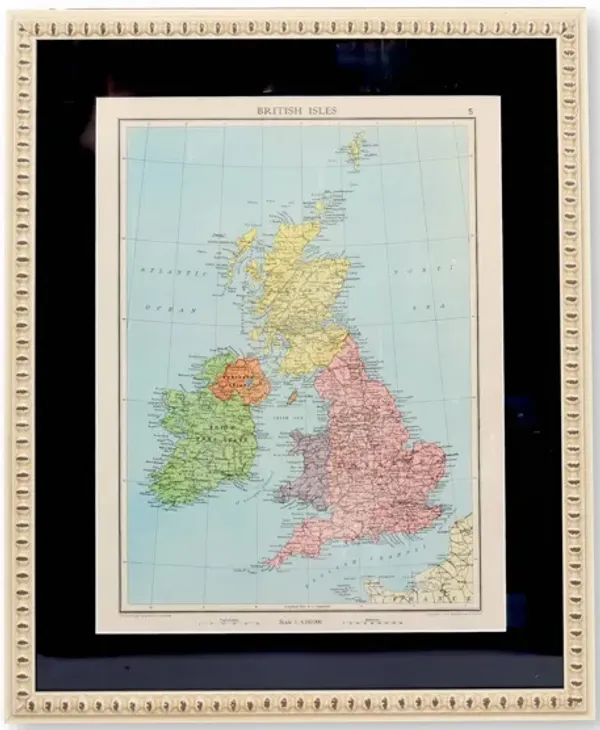Framed 19th-C. British Isles Map - New England Mercantile - White