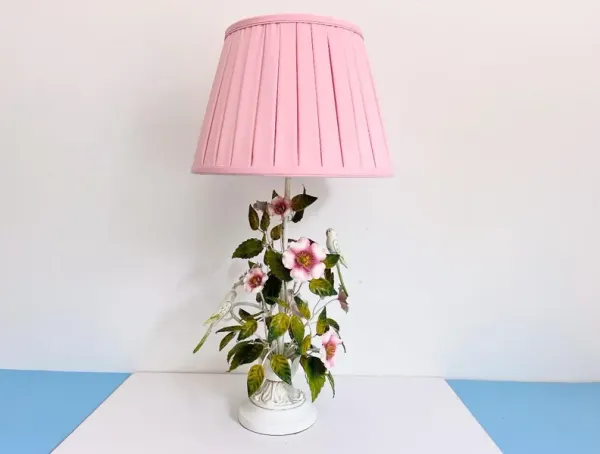 Italian Peonies & Parakeets Lamp w/Shade - C the Light Interiors - White