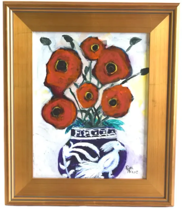 Red Floral Poppies in Vase by Ruth Arenz