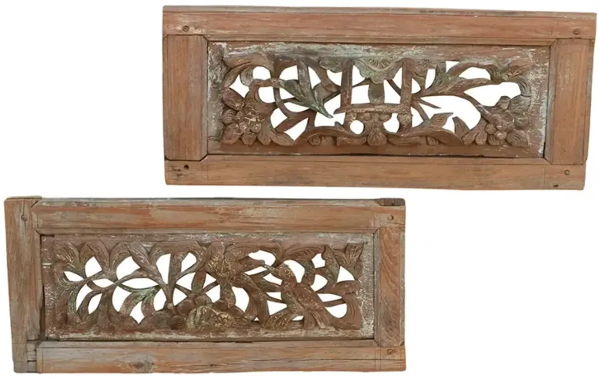Set of 2 8.5" x 20" Painted Temple Carvings - de-cor - Brown