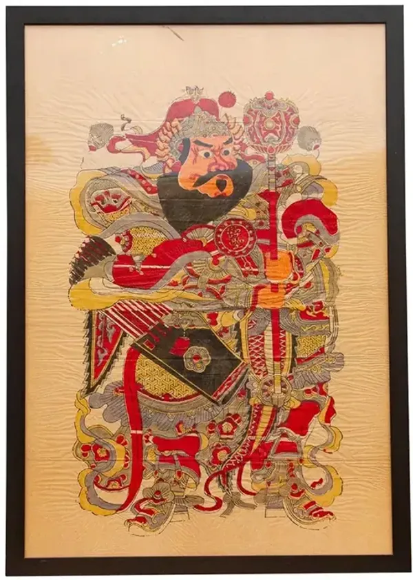 Vintage Framed Door God Print - Warrior - de-cor - red