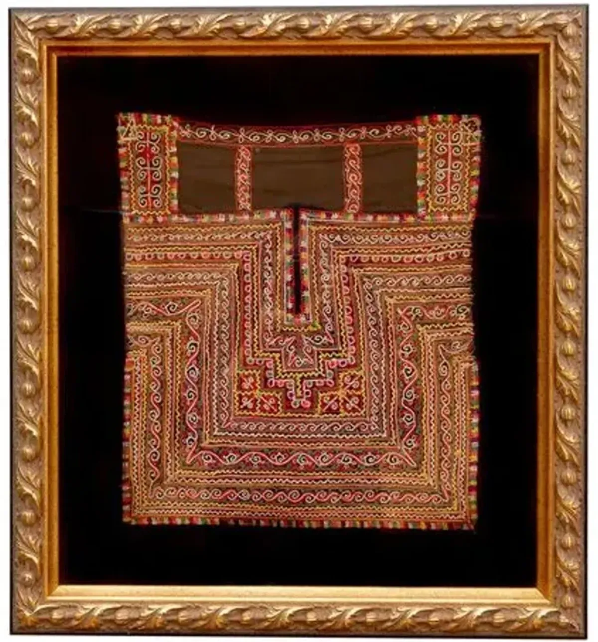 Ornate Framed Hmong Ethnic Textile Panel - de-cor - Handcrafted - black