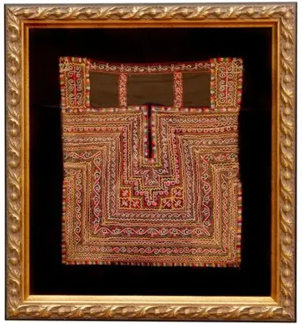 Ornate Framed Hmong Ethnic Textile Panel - de-cor - Handcrafted - black