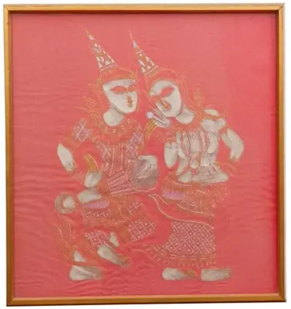 Vintage Thai Ceremonial Framed Art - de-cor - pink