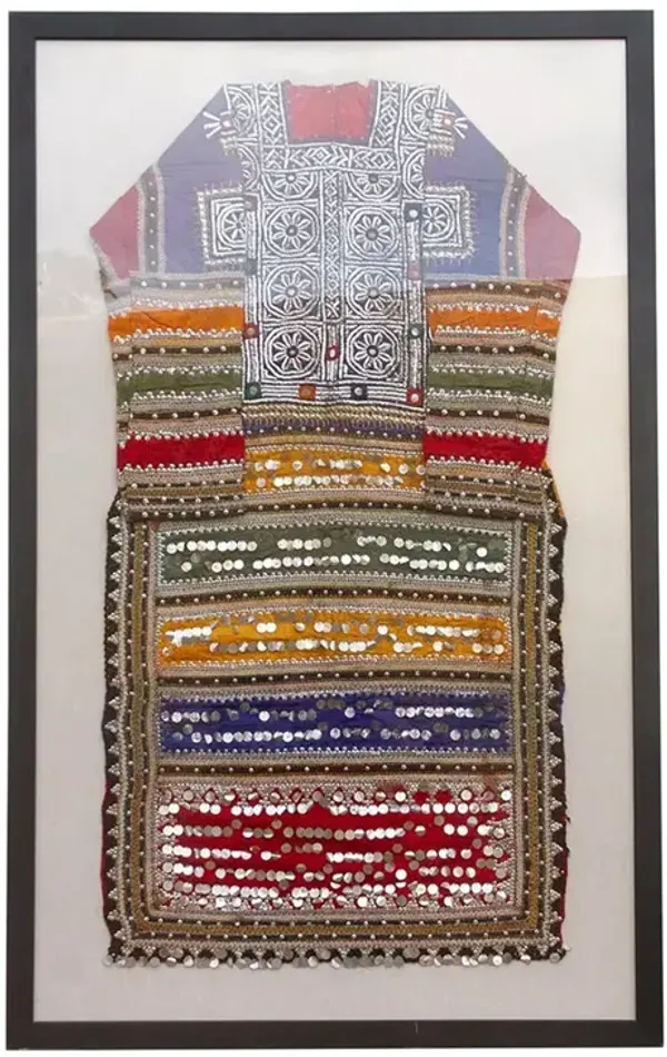 Framed Antique Kuchi Dress Panel - de-cor - blue