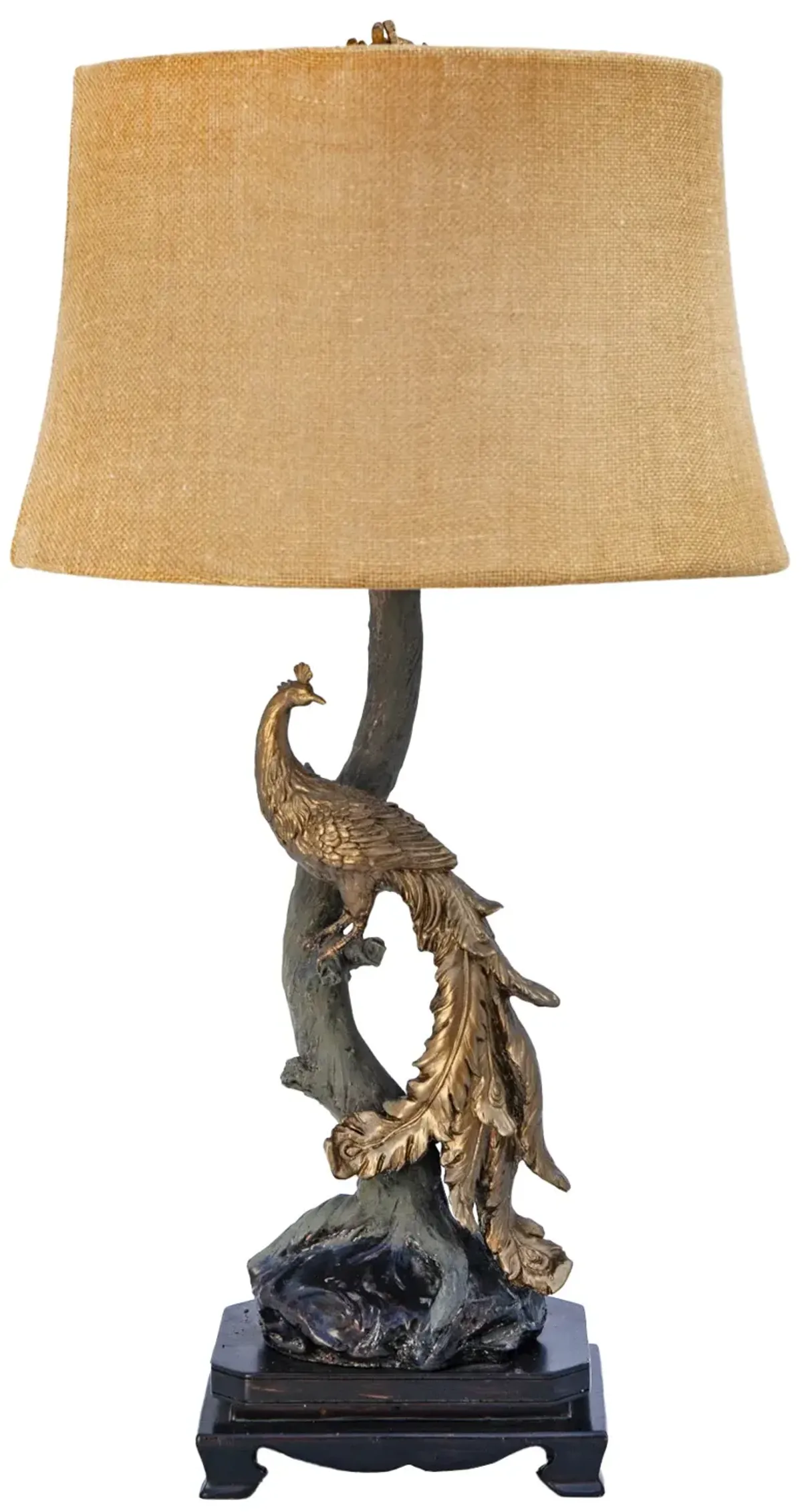 Resin Peacock Lamp Burlap Shade