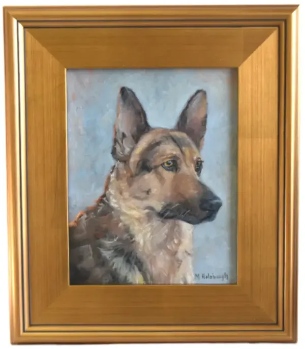 German Shepard Dog Portrait Oil Painting - Brown