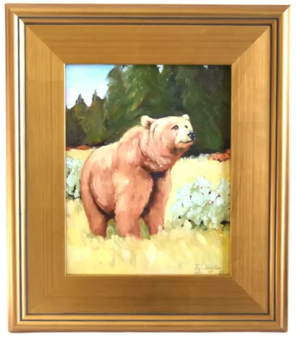 Brown Bear in Forest Landscape Painting