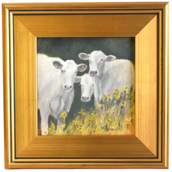 Cows in a Field of Flowers Oil Painting - Green