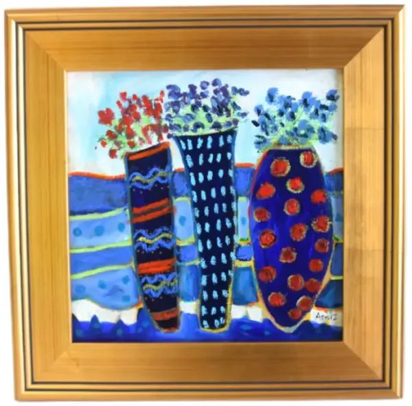 Flowers Vases Oil Painting by Ruth Arenz - Blue