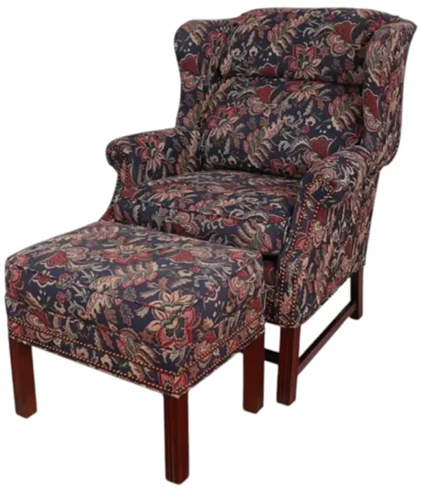Bradington Young Wingback & Ottoman - Interesting Things - blue