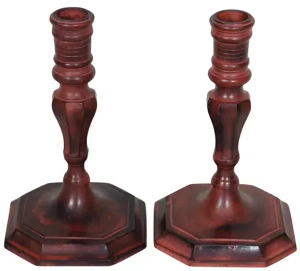 Turned Brass Candlestick Holders - a Pair - Interesting Things - Red