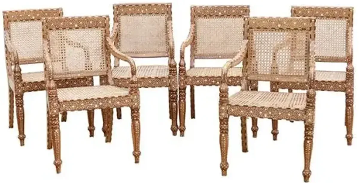 Set of Six - Anglo Indian Inlay Armchairs - de-cor - brown