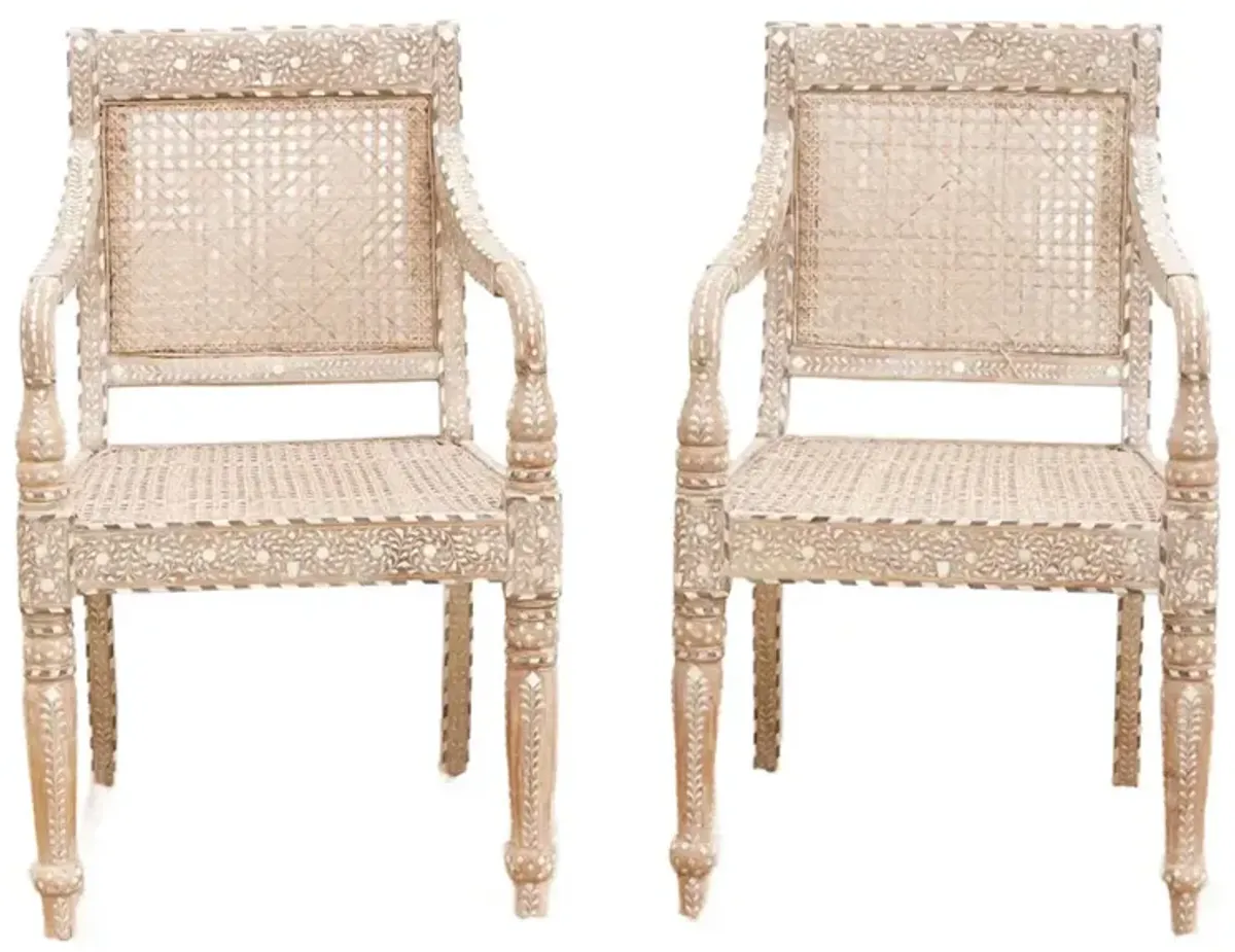 Set of 2 - British Colonial Inlaid Chairs - de-cor - Handcrafted - brown