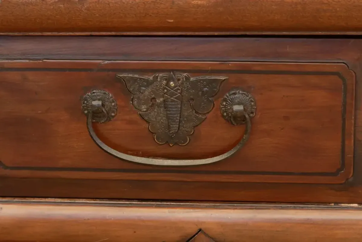 Mid 20th C. Botanical Engraved Cabinet - de-cor - Handcrafted - Brown