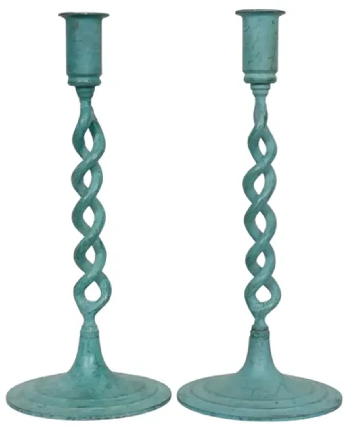 Verdigris Barley Twist Candlestick Pair - Interesting Things - Green
