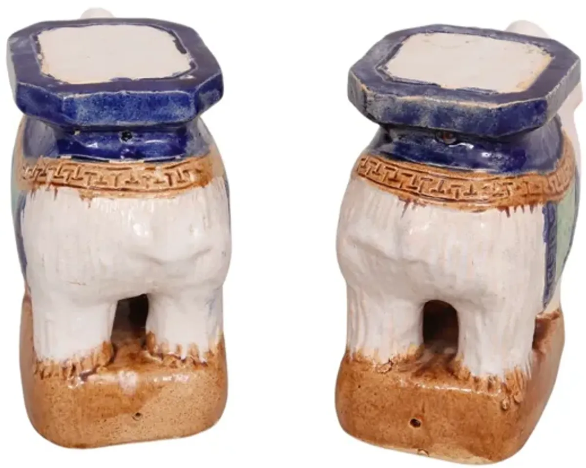 Ceramic Foo Dog Plant Stands - a Pair - Interesting Things - white