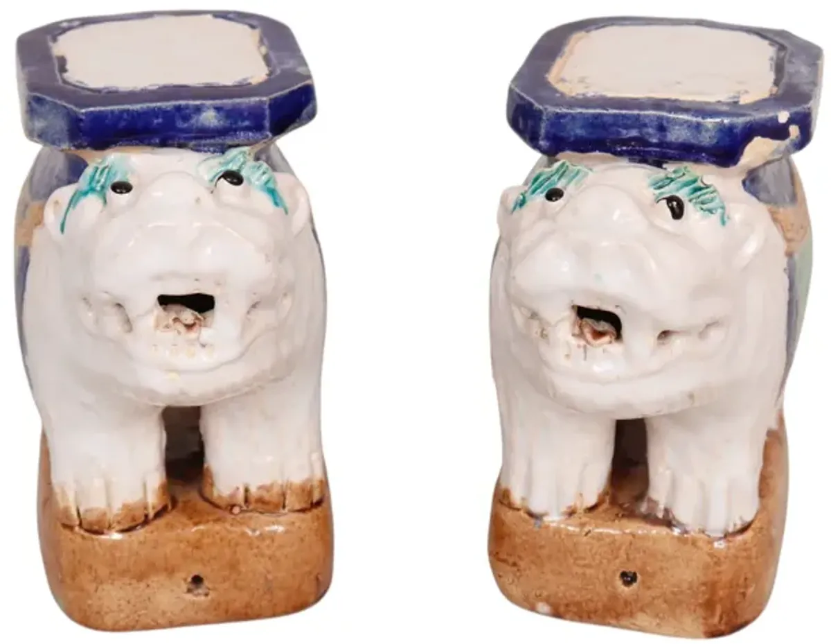 Ceramic Foo Dog Plant Stands - a Pair - Interesting Things - white