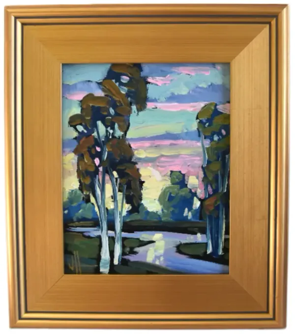 Wm. Hawkins Stream & Landscape Painting - blue