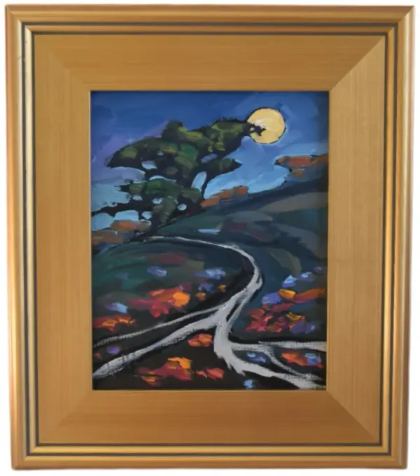 Wm. Hawkins Moonlight Landscape Painting - blue