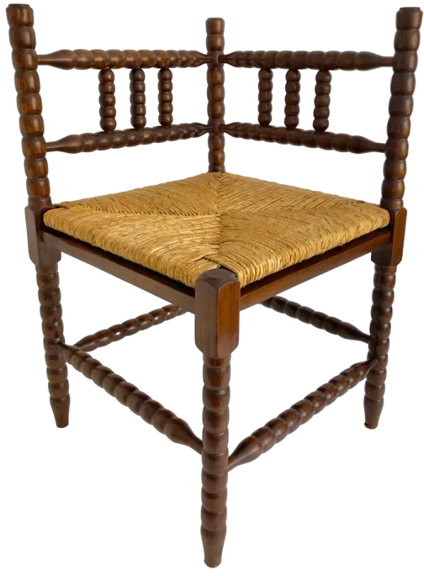 Vintage Dutch Oak Bobbin Corner Chair - Ballyhoo - Handcrafted - Brown