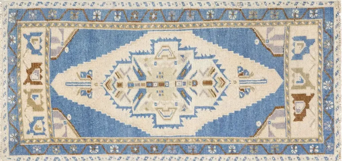 1960s Turkish Oushak Yastic-1'11" x 4' - Nalbandian - blue