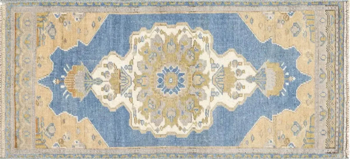 1960s Turkish Oushak Yastic -1'7" x 4' - Nalbandian - Blue