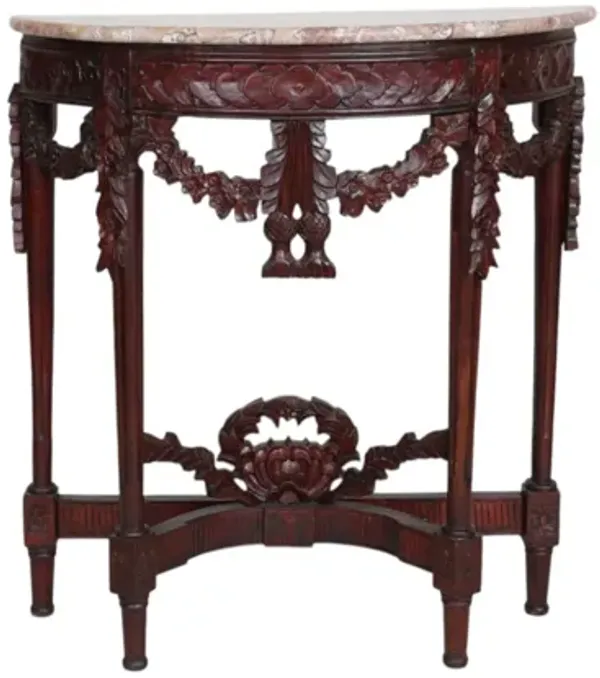 Louis XVI Style Marble Top Hall Table - Interesting Things - brown