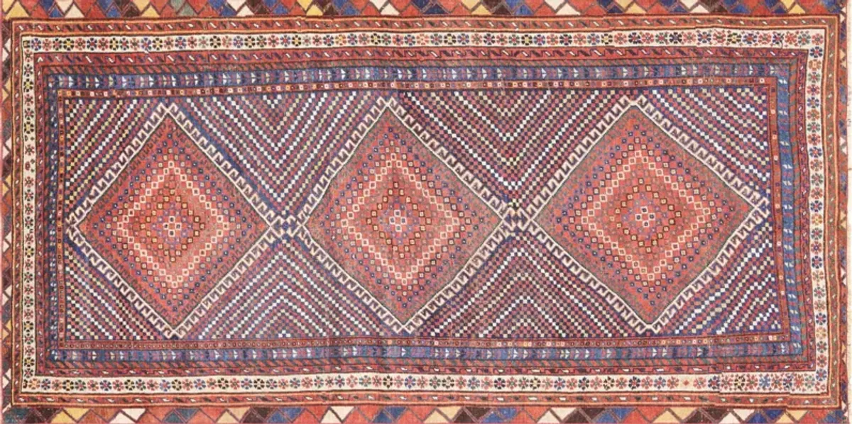 1920s Persian Shiraz Runner -4'5" x8'10" - Nalbandian - blue