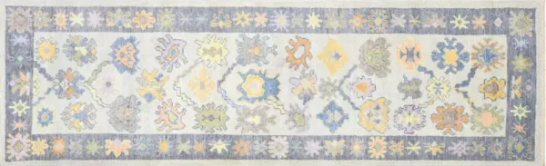 1960s Turkish Oushak Runner - 3' x 9'8" - Nalbandian - blue