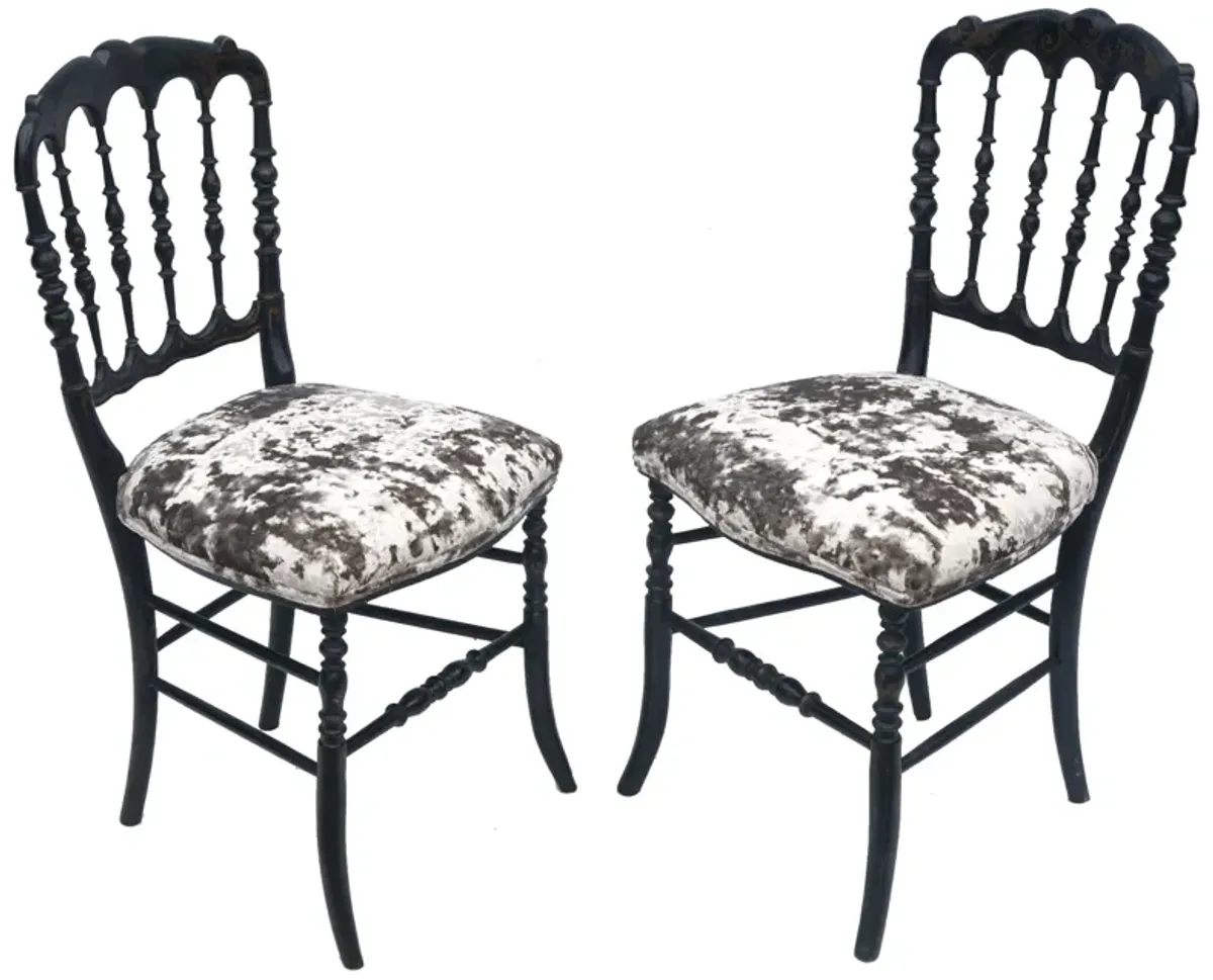 19thC Charavari Ebonized Chairs; a pair - Fleur de Lex Antiques - black