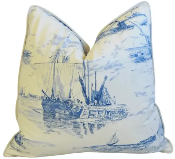 French Blue & White Nautical Ship Pillow