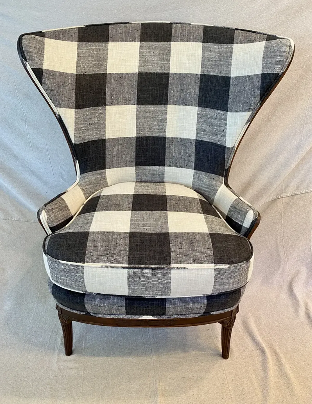 1940s Wing Back Wood Trimmed Chair - Ballyhoo - Black