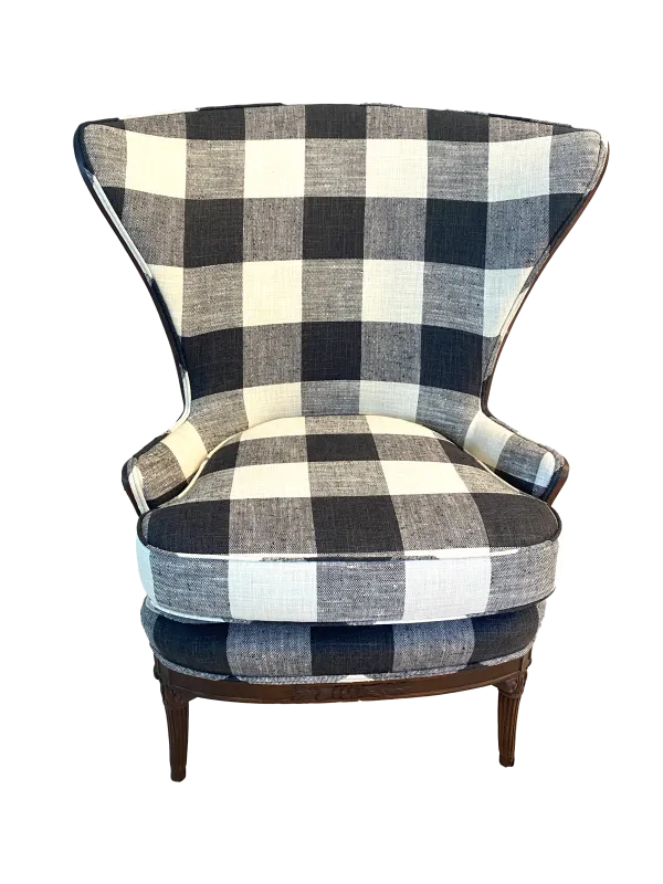 1940s Wing Back Wood Trimmed Chair - Ballyhoo - Black