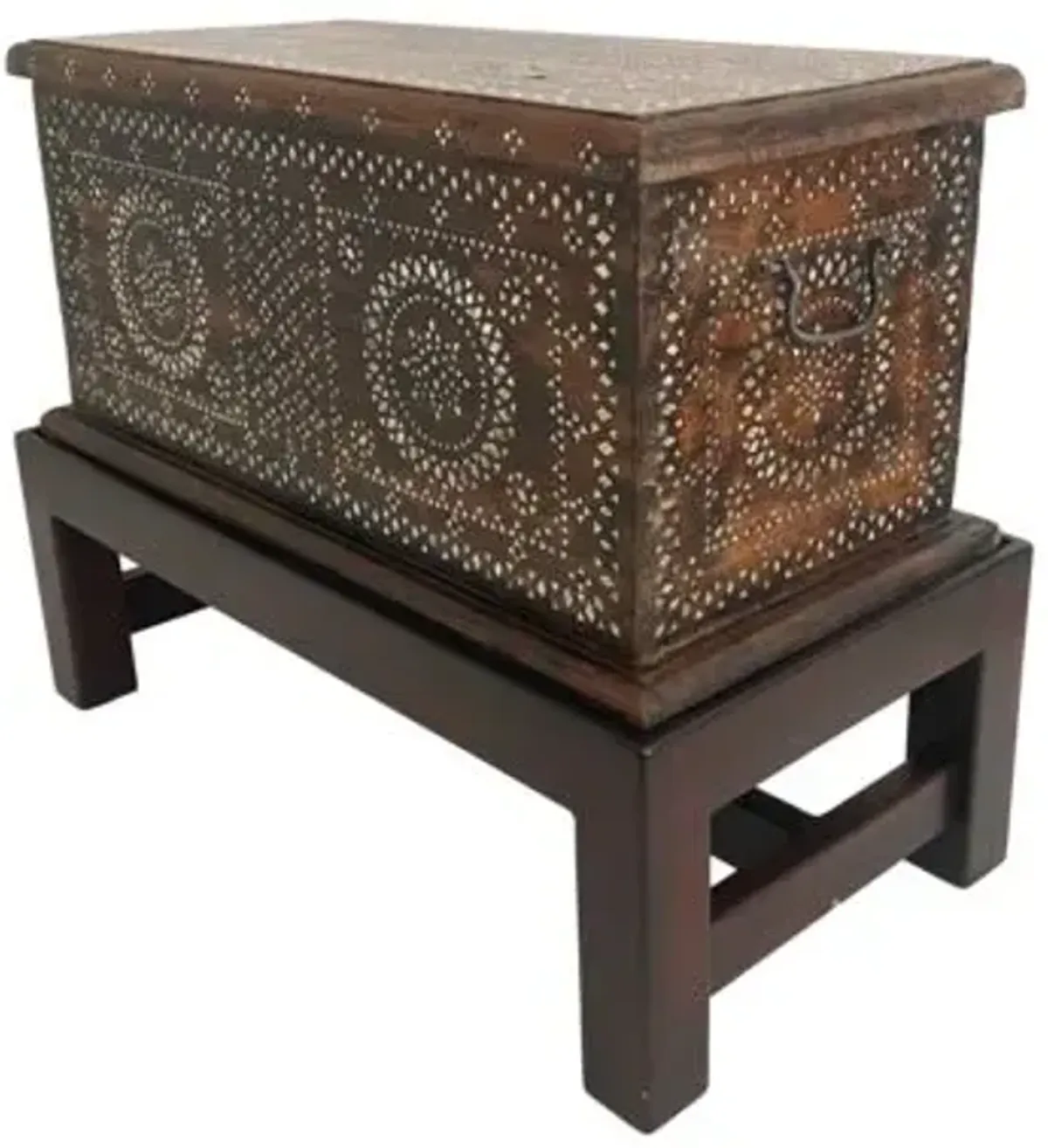 Antique Mother of Pearl Chest on Stand - Ballyhoo - Brown