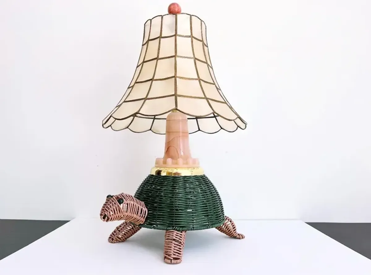 Wicker Turtle Lamp & Shell Shade - C the Light Interiors - green