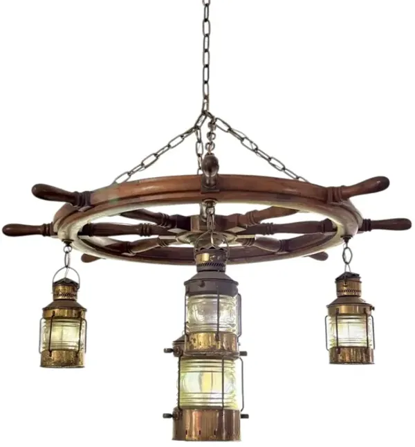 Nautical Ship's Wheel Chandelier - Interesting Things - brown