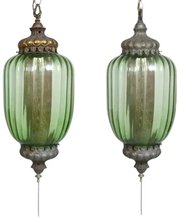 Art Moderne Green Glass Lanterns - a Pair - Interesting Things