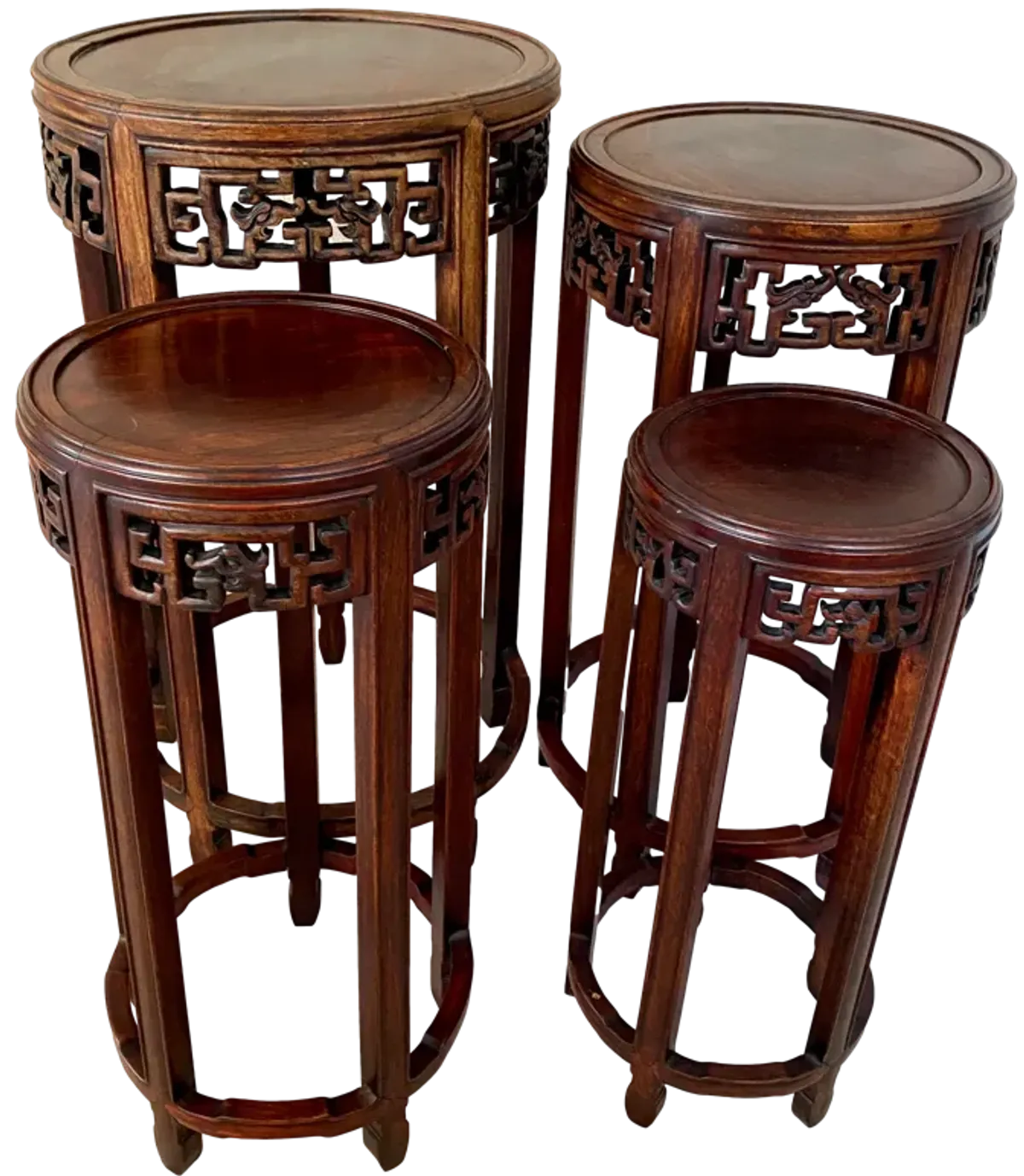 Chinese Carved Round Nesting Tables - Set of 4 - Ballyhoo - brown