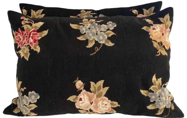 French Aubusson Needlepoint Floral Shams - Ballyhoo - black