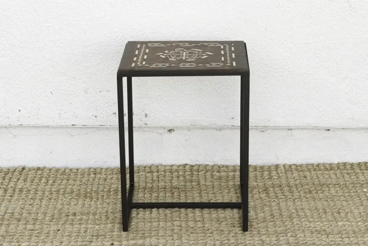 Small Indian Medallion Inlay Side Table - de-cor - Handcrafted - Brown