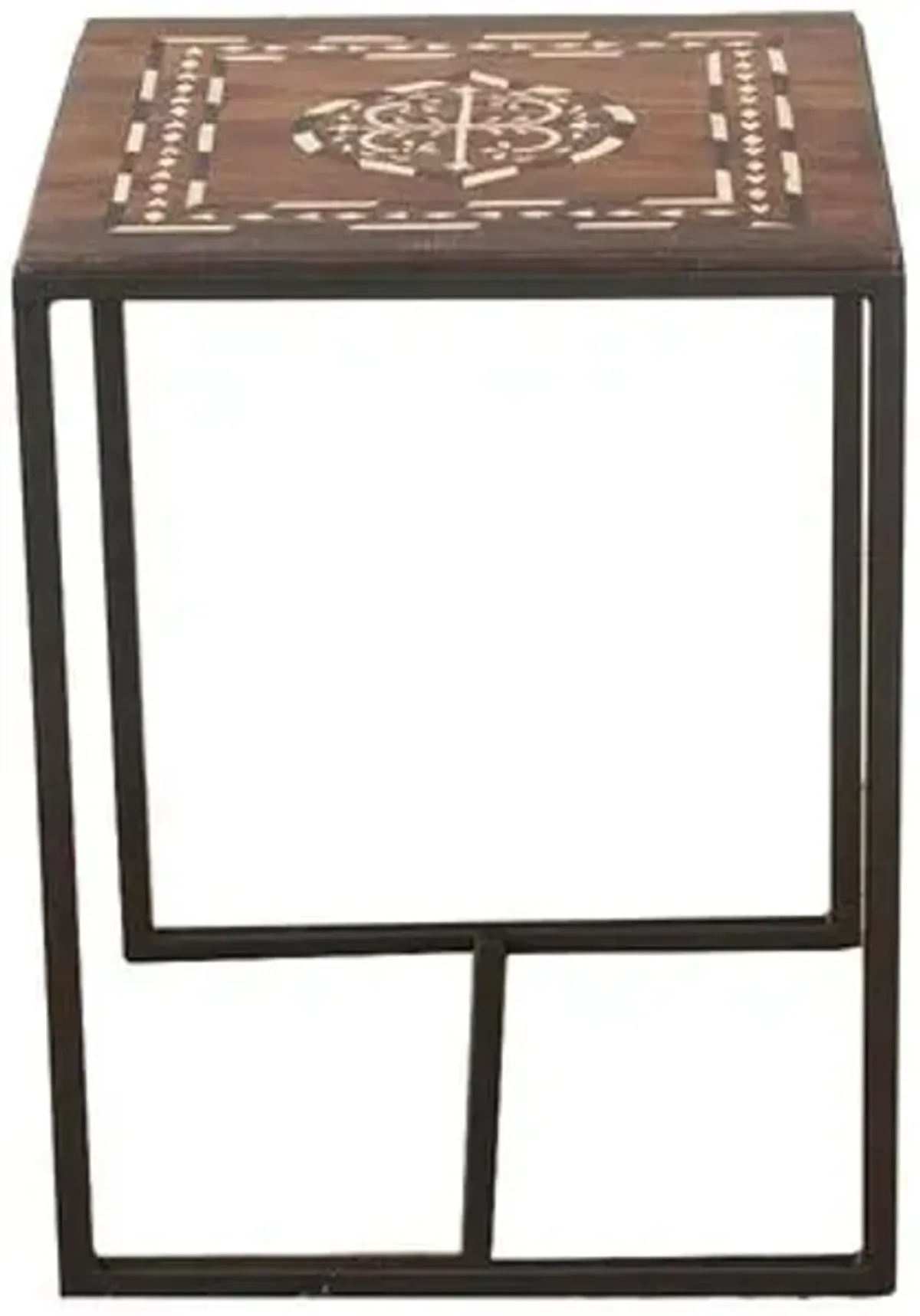 Small Indian Medallion Inlay Side Table - de-cor - Handcrafted - Brown