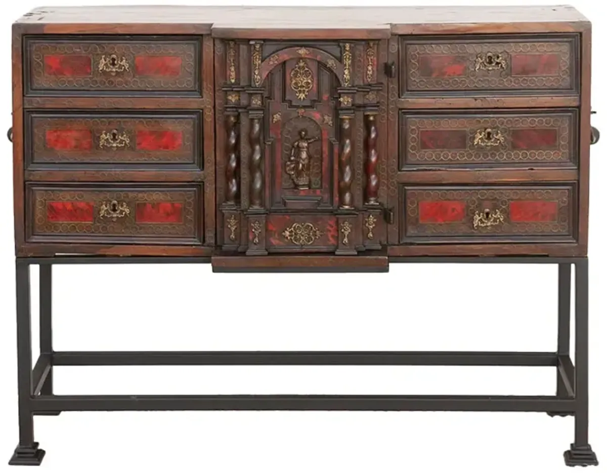 18th C. Spanish Brass Inlay Dresser - de-cor - Red