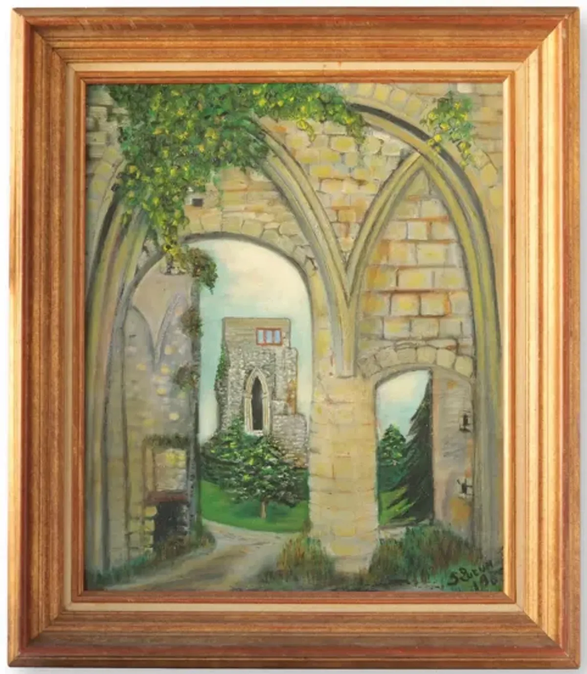 Framed French Architectural Painting - Rose Victoria - Green
