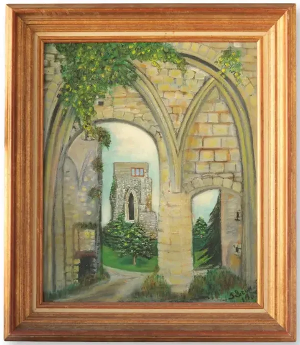 Framed French Architectural Painting - Rose Victoria - Green