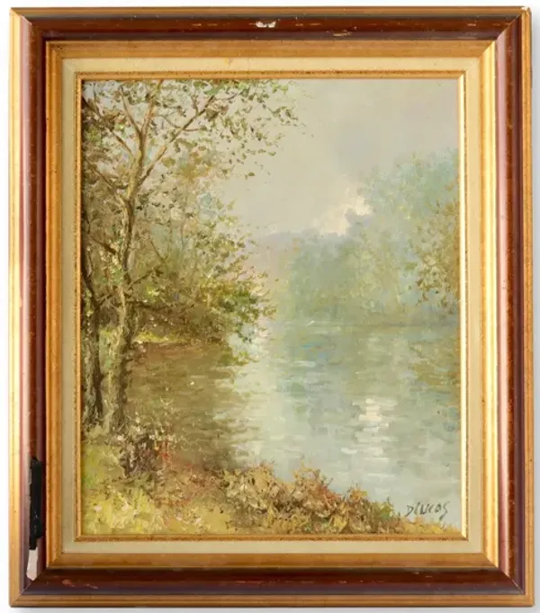 French Atmospheric Riverbank Painting - Rose Victoria - Green