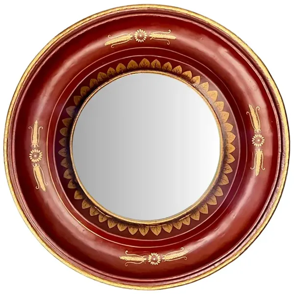 Round Hand-Painted Mirror - Pilar Collection - red