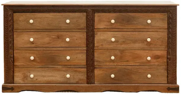 Long Dresser with Architectural Carvings - de-cor - Handcrafted - Brown