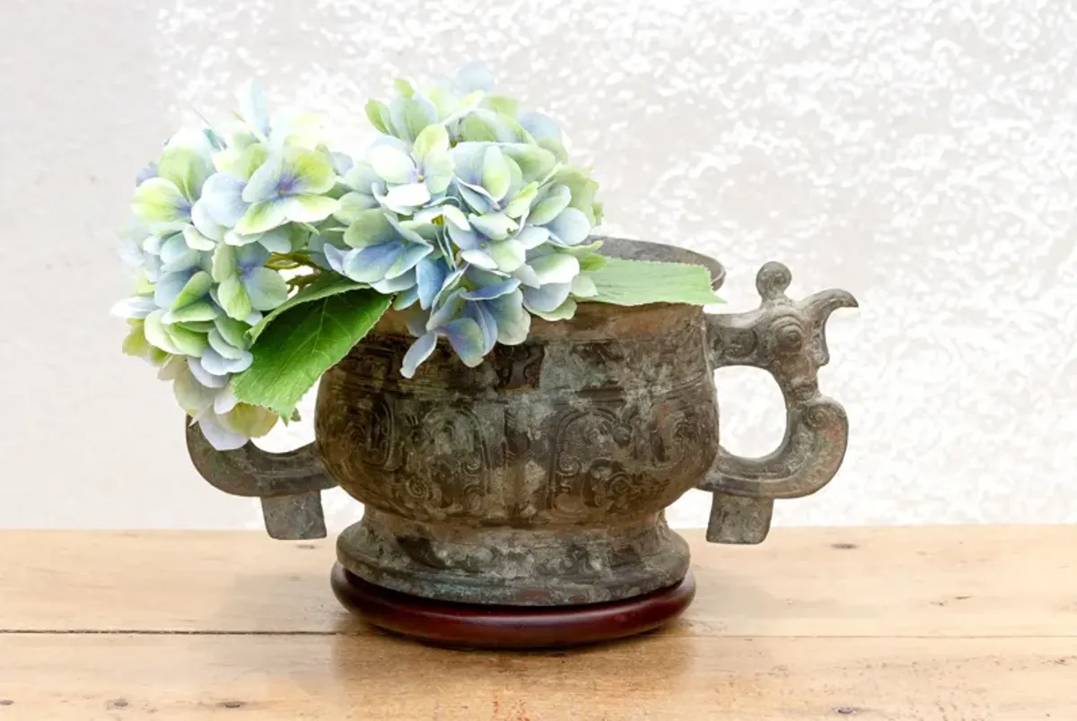 Antique Dragon Bronze Verdigris Vase - de-cor - green