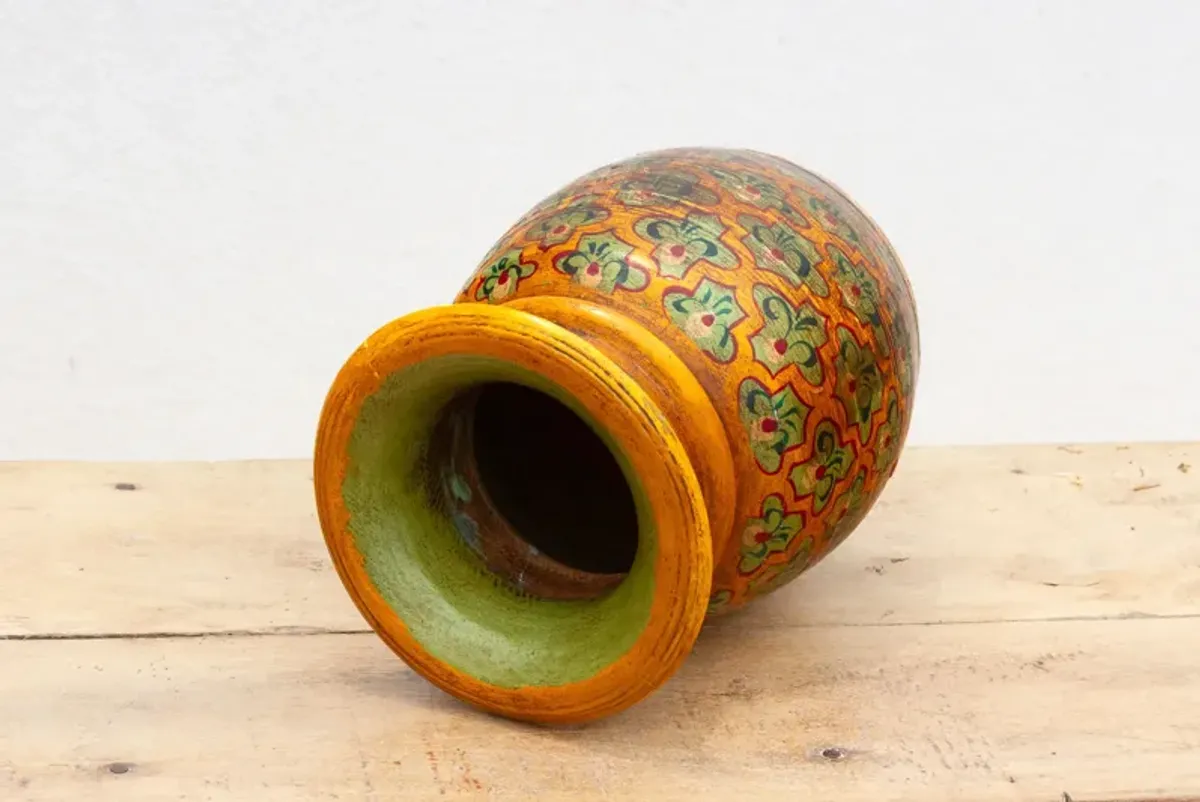 Antique Wooden Hand-Painted Vase - de-cor - orange